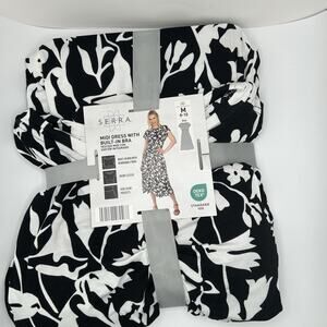 Women Large SERRA Short Sleeve Built in Bra Pockets Midi Dress‎ New With Tags